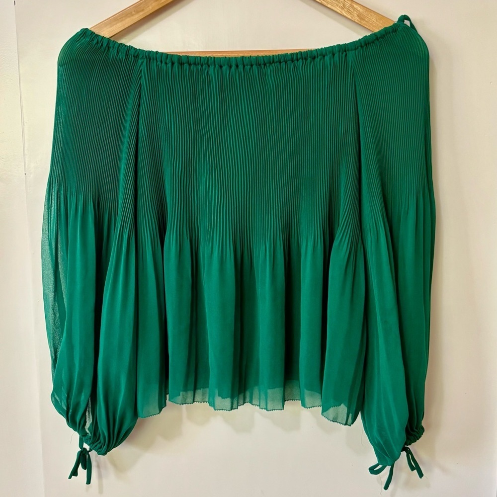 Wilfred| Aritzia|‎ ‘Talence’ Pleated Off-the-Shoulder Semi-Sheer Green Top Sz XS